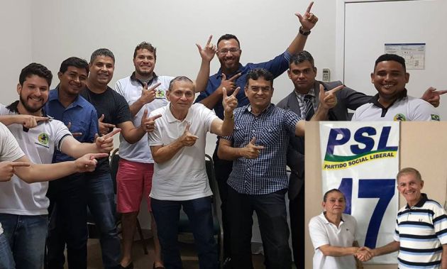 Chico Carvalho em reunião com a UDM. No detalhe, cel. Monteiro com o presidente estadual do PSL